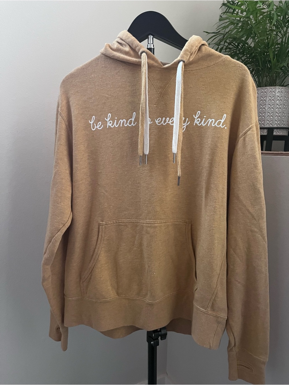 Be Kind Embroidered Hoodie in Camel